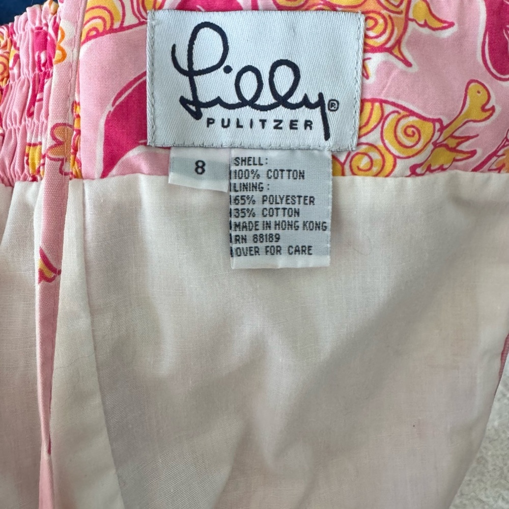 Vintage Lilly Pulitzer Pink and Orange Sleeveless Midi Sundress w/ Turtles- 8 - Picture 2 of 6